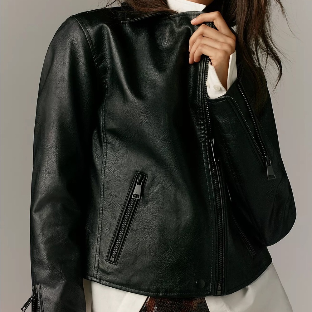 Anthropologie NWT Faux Leather Moto Jacket Black M